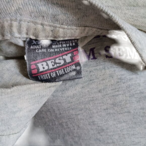 Vintage Tee Single Stitch XL 90s NERBASKA MUSTANGS SCHOOL HEATHER GRAY  T-shirt - Picture 6 of 6